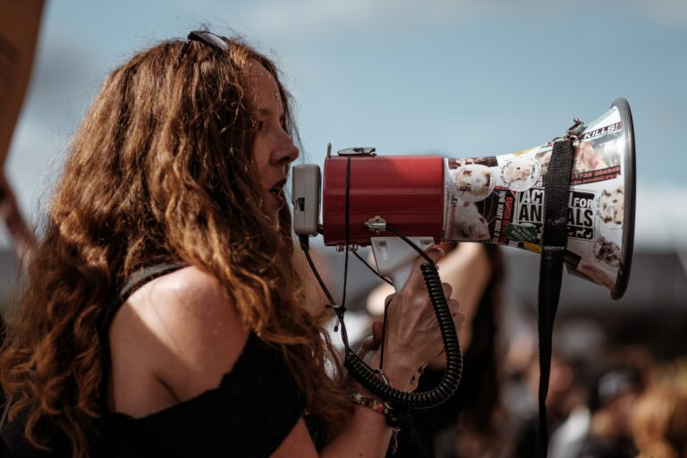 woman with a bullhorn